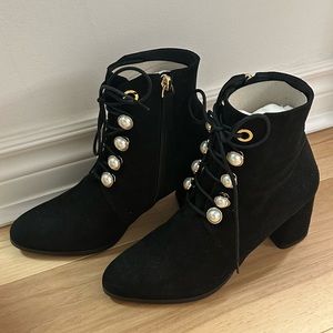 Black Suede Bootie with Pearl design (Jill Stuart)